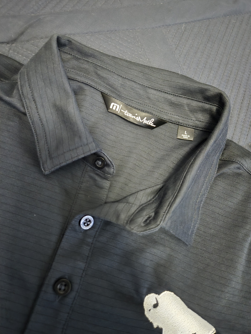 Travis Mathew Black Textured Button-Up Golf Buffalo Logo Polo #628